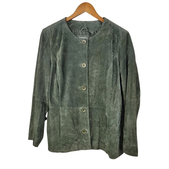 Coldwater Creek Suede Leather Jacket Plus Size 1X Button Front Western Green - Picture 1 of 6